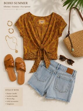 Anthropologie Maeve Mustard Paisley Tie-Front Blouse